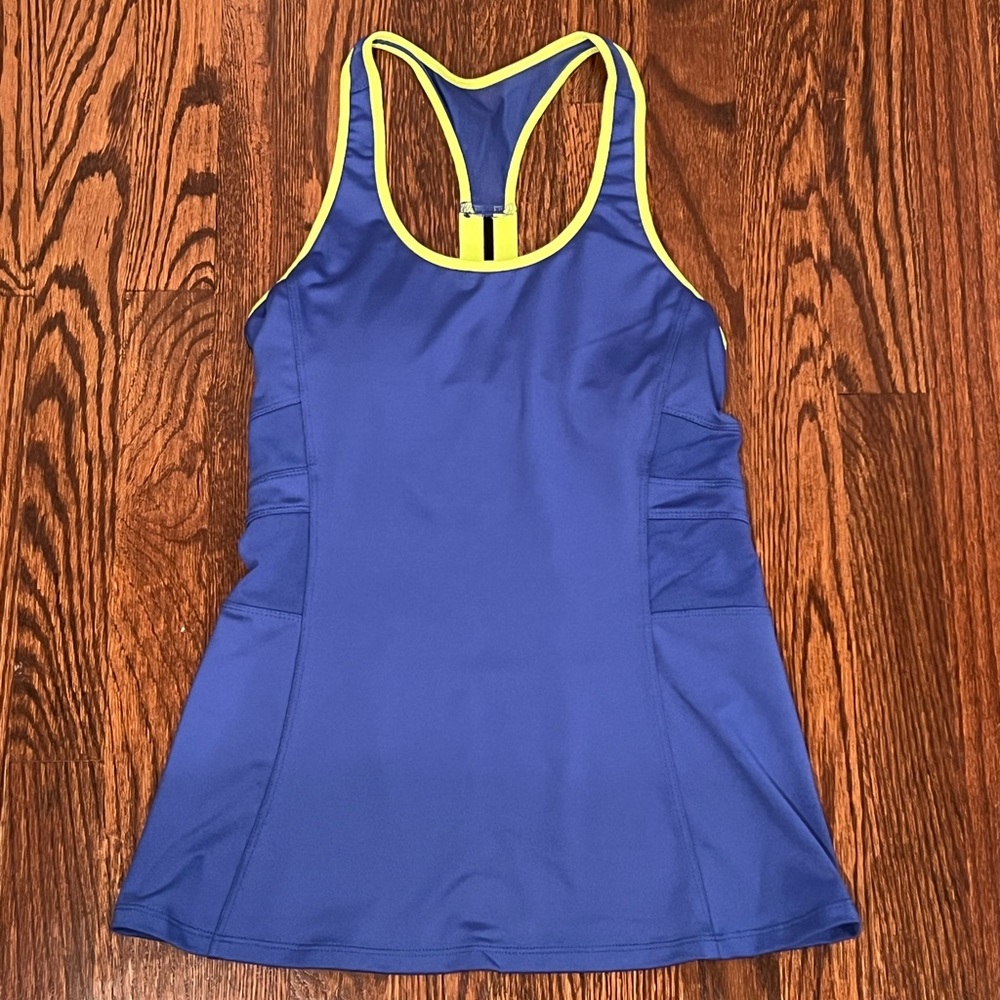 Kyodan Built-In Bra Workout Tank - Size XS, Blue/Yellow. LIKE NEW